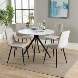 Core Products Aspen White 100Cm Round Dining Table With 4 Natural Fabric Straight Stitch Design Chairs - thumbnail 1