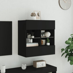 Berkfield Durable Tv Wall Cabinet With Led Lights Black 58.5X30X60.5 Cm - thumbnail 5