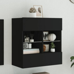 Berkfield Durable Tv Wall Cabinet With Led Lights Black 58.5X30X60.5 Cm - thumbnail 2