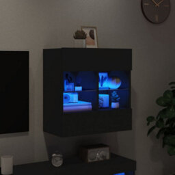 Berkfield Durable Tv Wall Cabinet With Led Lights Black 58.5X30X60.5 Cm - thumbnail 4