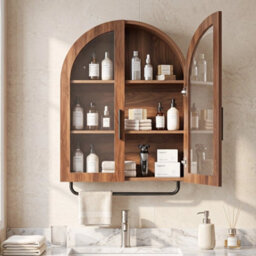 Wall Mounted Bathroom Cabinet With Shelves, Bathroom Wooden Wall Cabinet Walnut - thumbnail 3