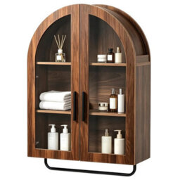 Wall Mounted Bathroom Cabinet With Shelves, Bathroom Wooden Wall Cabinet Walnut - thumbnail 1