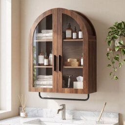 Wall Mounted Bathroom Cabinet With Shelves, Bathroom Wooden Wall Cabinet Walnut - thumbnail 4