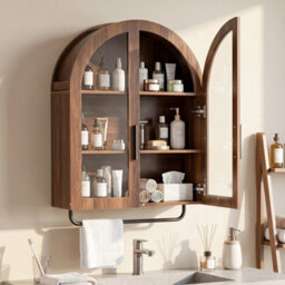 Wall Mounted Bathroom Cabinet With Shelves, Bathroom Wooden Wall Cabinet Walnut - thumbnail 5