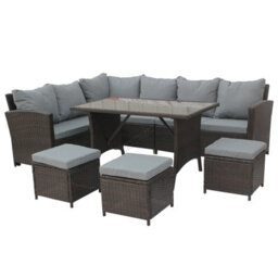 Birchtree Pe Rattan Garden Furniture Set Sofa Chair Foot Stool Table Glass Coffee Table 9 Seater Cushion Outdoor Patio Rfs04 Brown - thumbnail 4