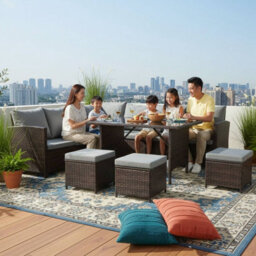 Birchtree Pe Rattan Garden Furniture Set Sofa Chair Foot Stool Table Glass Coffee Table 9 Seater Cushion Outdoor Patio Rfs04 Brown - thumbnail 6