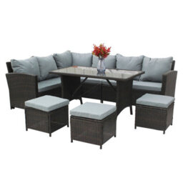 Birchtree Pe Rattan Garden Furniture Set Sofa Chair Foot Stool Table Glass Coffee Table 9 Seater Cushion Outdoor Patio Rfs04 Brown - thumbnail 2