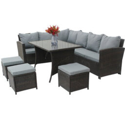Birchtree Pe Rattan Garden Furniture Set Sofa Chair Foot Stool Table Glass Coffee Table 9 Seater Cushion Outdoor Patio Rfs04 Brown - thumbnail 3