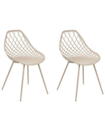 Beliani Set Of 2 Beige Dining Chairs With Net Backrest, Scandinavian Design, Iron Legs - thumbnail 3