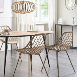 Beliani Set Of 2 Beige Dining Chairs With Net Backrest, Scandinavian Design, Iron Legs - thumbnail 2