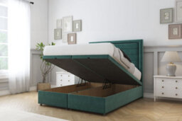 "Comfort Anna Emerald Plush Ottoman Bed Base With 54"" Floor Standing Headboard 4'6 Double" - thumbnail 2