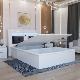 Sliding Wardrobes 4 u LTD Sliding Wardrobes 4U Helston High Gloss Ottoman Storage Bed In Double And King Size, Available In Three Colors - Black Kingsize - thumbnail 3