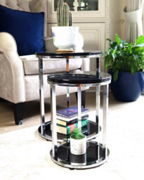 Aspect Furniture Terni Set Of 2 Tables, Glossy Black Wooden Tops And Glass Base - thumbnail 1