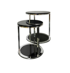 Aspect Furniture Terni Set Of 2 Tables, Glossy Black Wooden Tops And Glass Base - thumbnail 3