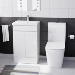 Nes Home 500mm Gloss White Basin Vanity Unit & Rimless Close Coupled Toilet Set - thumbnail 2