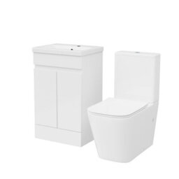 Nes Home 500mm Gloss White Basin Vanity Unit & Rimless Close Coupled Toilet Set - thumbnail 6
