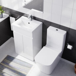 Nes Home 500mm Gloss White Basin Vanity Unit & Rimless Close Coupled Toilet Set - thumbnail 4