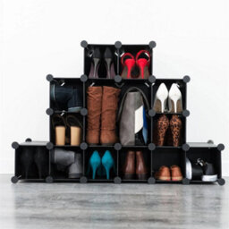Black-16 Interlocking Clear Plastic Shoe Storage Boxes Organiser - thumbnail 5