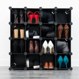 Black-16 Interlocking Clear Plastic Shoe Storage Boxes Organiser - thumbnail 4