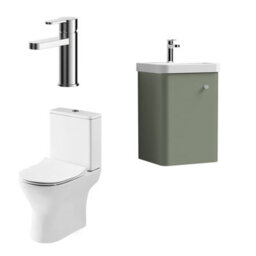 Nuie Core Cloakroom Set Wall Hung Vanity Unit Curve 400mm Basin Tap Wc Satin Green