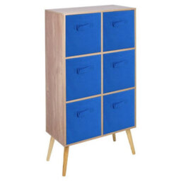 Urbn-Living Urbnliving 91Cm Height 6 Cube Oak Wooden Bookcase With Black Legs Living Room Dark Blue Shelf Storage Drawers