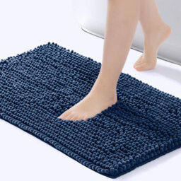 Navy Blue Anti-Slip Bath Mat - Ultra-Soft Chenille, Water Absorbent, 40X60Cm