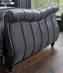 Save On Goods UK 5Ft King Size Grey Velvet Scroll Back Chesterfield Fabric Upholstered Bed Frame Bedstead - thumbnail 2