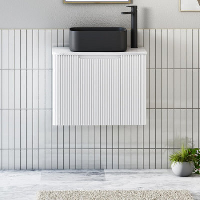 Royal Bathrooms Avenza 600mm Matt White Wall Hung Bathroom Countertop Vanity Unit 1 Drawer With Art Square Basin - image 1