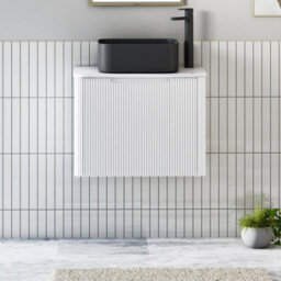 Royal Bathrooms Avenza 600mm Matt White Wall Hung Bathroom Countertop Vanity Unit 1 Drawer With Art Square Basin - thumbnail 1
