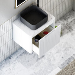 Royal Bathrooms Avenza 600mm Matt White Wall Hung Bathroom Countertop Vanity Unit 1 Drawer With Art Square Basin - thumbnail 5