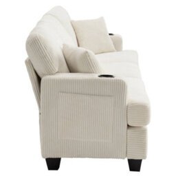 Darphe Modern 3-Seater Corduroy Sofa With Cup Holders And Throw Pillows - thumbnail 3