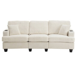 Darphe Modern 3-Seater Corduroy Sofa With Cup Holders And Throw Pillows - thumbnail 2