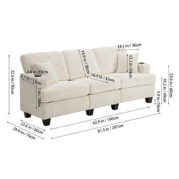 Darphe Modern 3-Seater Corduroy Sofa With Cup Holders And Throw Pillows - thumbnail 5