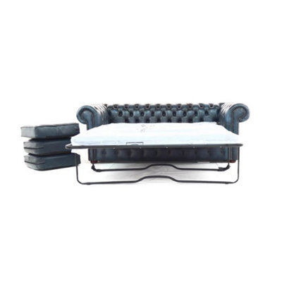 Chesterfield 3 Seater Sofabed Antique Blue Real Leather In Classic Style - image 1