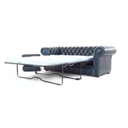Chesterfield 3 Seater Sofabed Antique Blue Real Leather In Classic Style - thumbnail 2