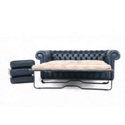 Chesterfield 3 Seater Sofabed Antique Blue Real Leather In Classic Style - thumbnail 3