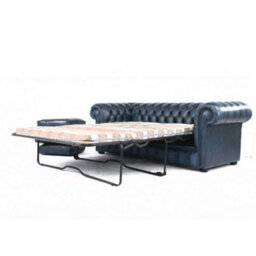 Chesterfield 3 Seater Sofabed Antique Blue Real Leather In Classic Style - thumbnail 4