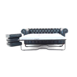 Chesterfield 3 Seater Sofabed Antique Blue Real Leather In Classic Style