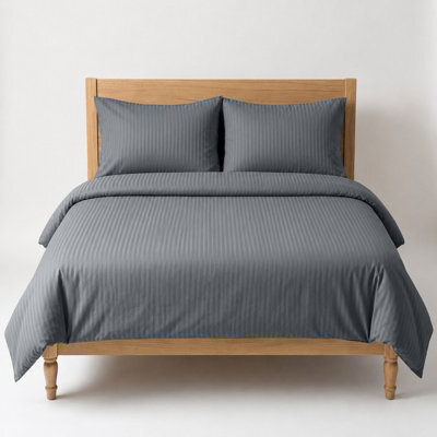 Oxford Homeware Grey Single Stripe Duvet Cover & Pillowcases Set, 2 Piece, Soft & Easy Care Bedding, Duvet Cover Set - image 1
