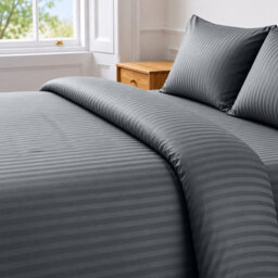 Oxford Homeware Grey Single Stripe Duvet Cover & Pillowcases Set, 2 Piece, Soft & Easy Care Bedding, Duvet Cover Set - thumbnail 3
