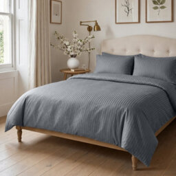 Oxford Homeware Grey Single Stripe Duvet Cover & Pillowcases Set, 2 Piece, Soft & Easy Care Bedding, Duvet Cover Set - thumbnail 4