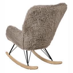 Wyld And Coco Cosynest Rocking Chair - Light Taupe Faux-Fur Upholstery, Rubberwood Skates - Rustic Living Room Armchair - thumbnail 5