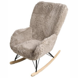 Wyld And Coco Cosynest Rocking Chair - Light Taupe Faux-Fur Upholstery, Rubberwood Skates - Rustic Living Room Armchair - thumbnail 6