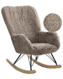 Wyld And Coco Cosynest Rocking Chair - Light Taupe Faux-Fur Upholstery, Rubberwood Skates - Rustic Living Room Armchair - thumbnail 3
