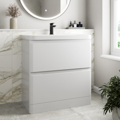 Affine Bathroom Cloakroom Vanity Unit Wash 800 Basin Base Cabinet Drawers Storage White - image 1