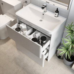 Affine Bathroom Cloakroom Vanity Unit Wash 800 Basin Base Cabinet Drawers Storage White - thumbnail 3