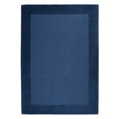 Blue Plain Wool Rug, Handmade Bordered Rug With 16mm Thickness, Modern Rug For Living Room, & Dining Room-160Cm X 230Cm
