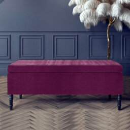 120Cm Paris Plain Ottoman Storage Bench -Naples Shoes Bench With Black Turned Wooden Legs - Purple Upholstery Storage Footstool
