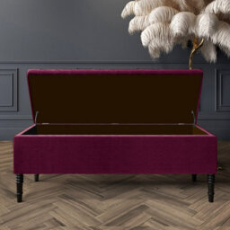 120Cm Paris Plain Ottoman Storage Bench -Naples Shoes Bench With Black Turned Wooden Legs - Purple Upholstery Storage Footstool - thumbnail 2