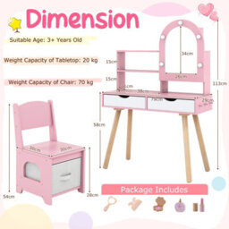 Gainoom Kids Pink Vanity Set Pretend Play Dressing Table Set W/ 3-Color Lighting Modes - thumbnail 2